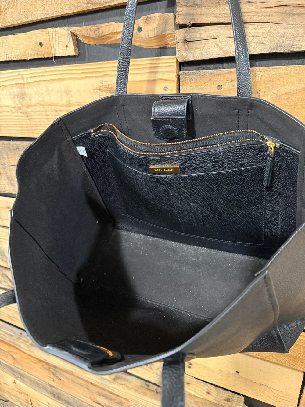 Tory Burch Carson Black Pebbled Leather Tote Bag